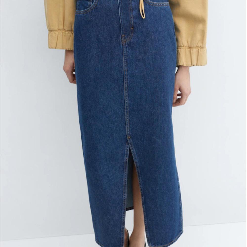 NWT MANGO | SZ S | MAXI Boho Y2K High Waist Long Denim Blue Medium Wash Skirt - Picture 5 of 8